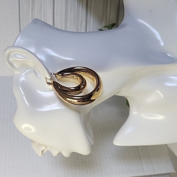 Chunky Gold Double Hoop Earrings - Picture 3 of 9